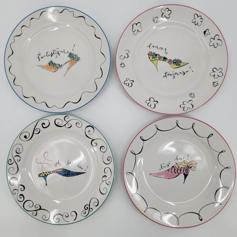 Set 4 Rosanna 8" Dessert Salad Plate French Expressions Fanciful French Shoes